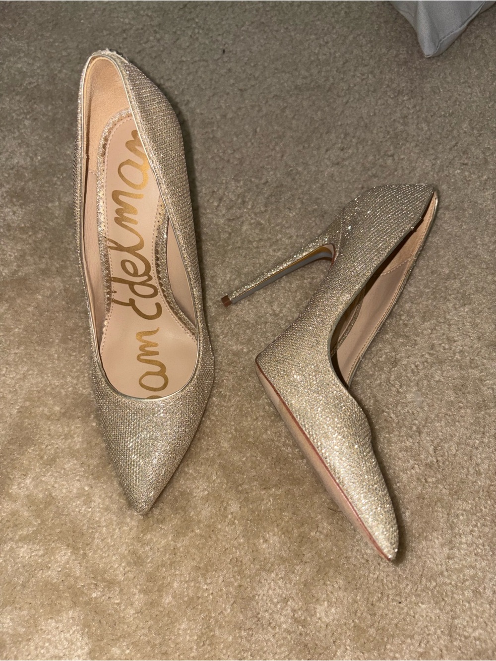 Sam Edelman Gold Glitter Pointed-Toe Stiletto Heels